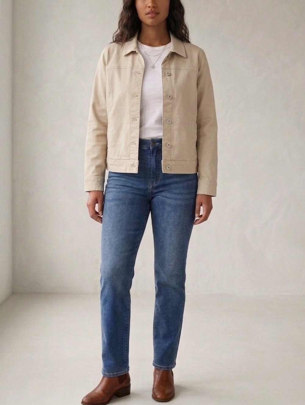 Northern Reflections Beige Classic Button-Front Jean Denim Jacket Womens Size L